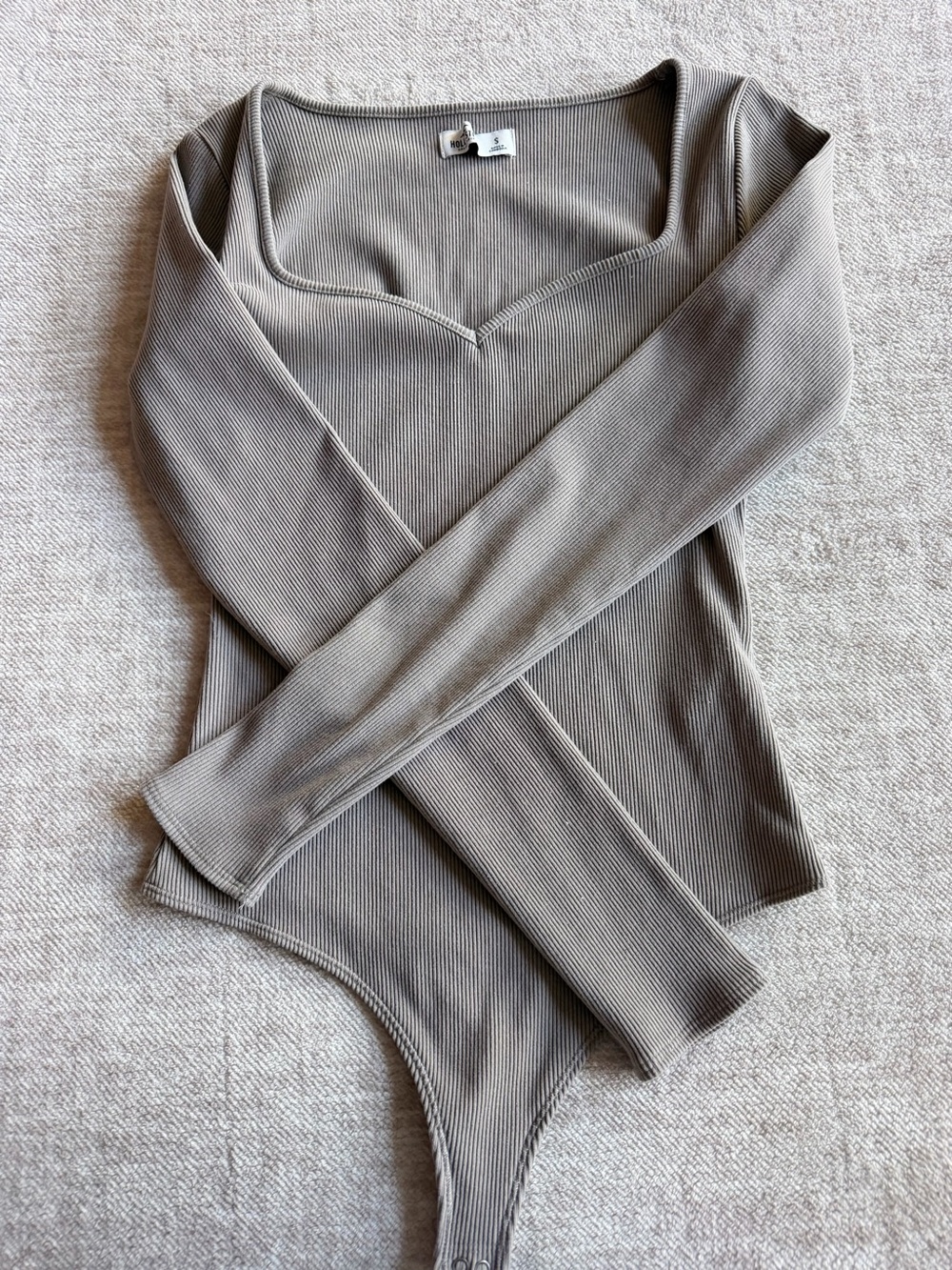 Hollister Ribbed Long Sleeve Bodysuit in Taupe Gray